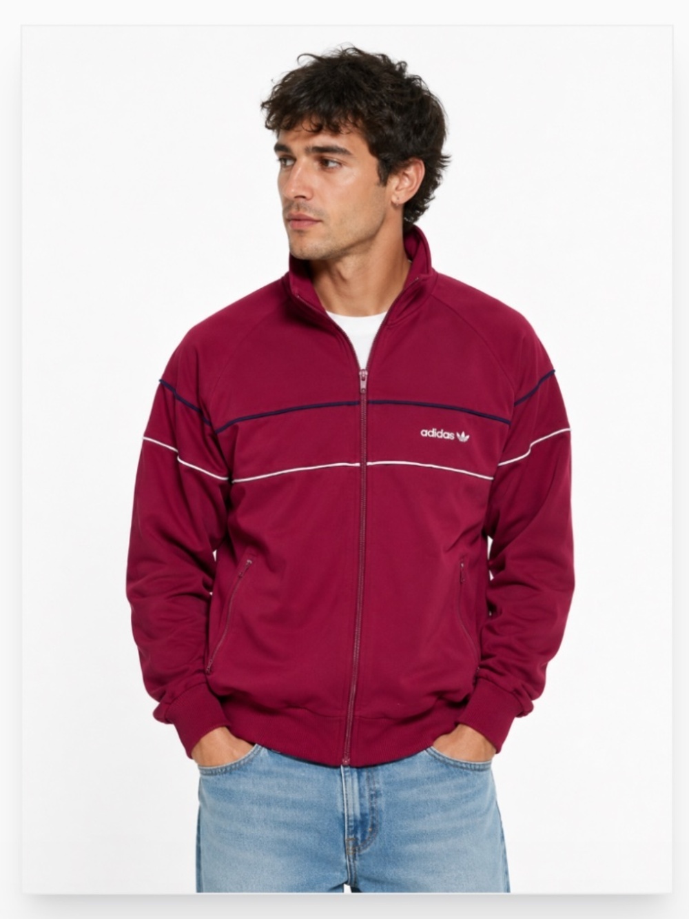 Vintage 80s Adidas Trefoil Track Athleisure Streetwear Jacket Maroon Size Medium